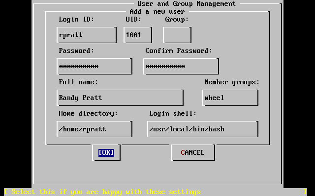 Aadir la informacin del usuario