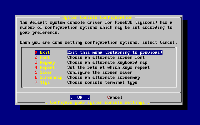 Salida del men de configuracin de la consola del sistema
