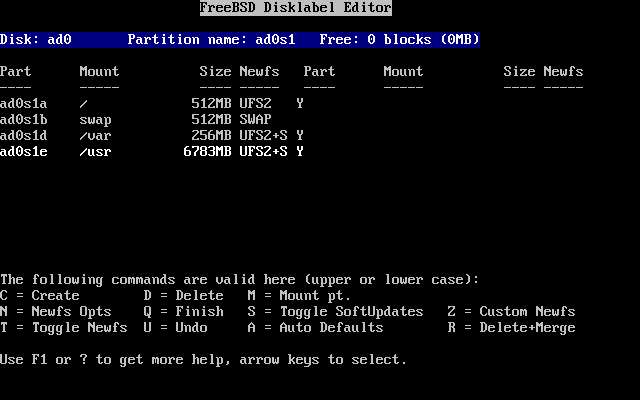 Sysinstall Disklabel 编辑器