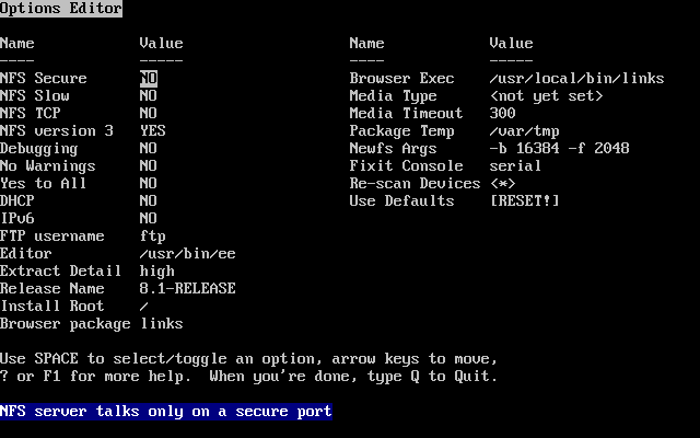 Options de sysinstall