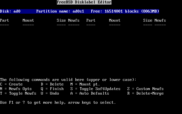L'diteur Disklabel de sysinstall