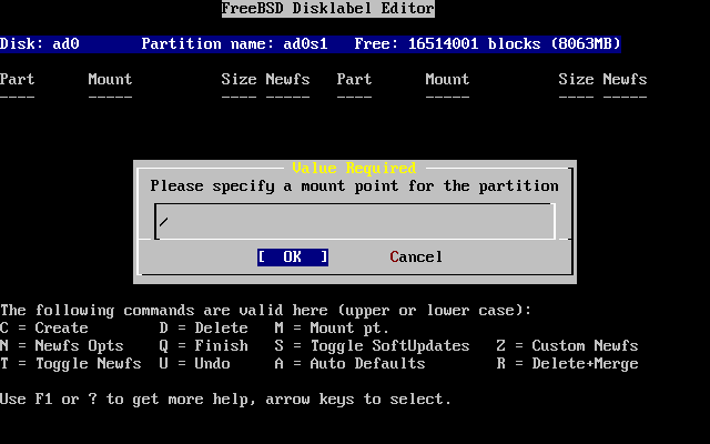 Choisir le point de montage de la partition racine