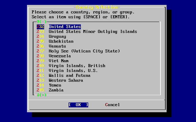 选择国家及地区菜单