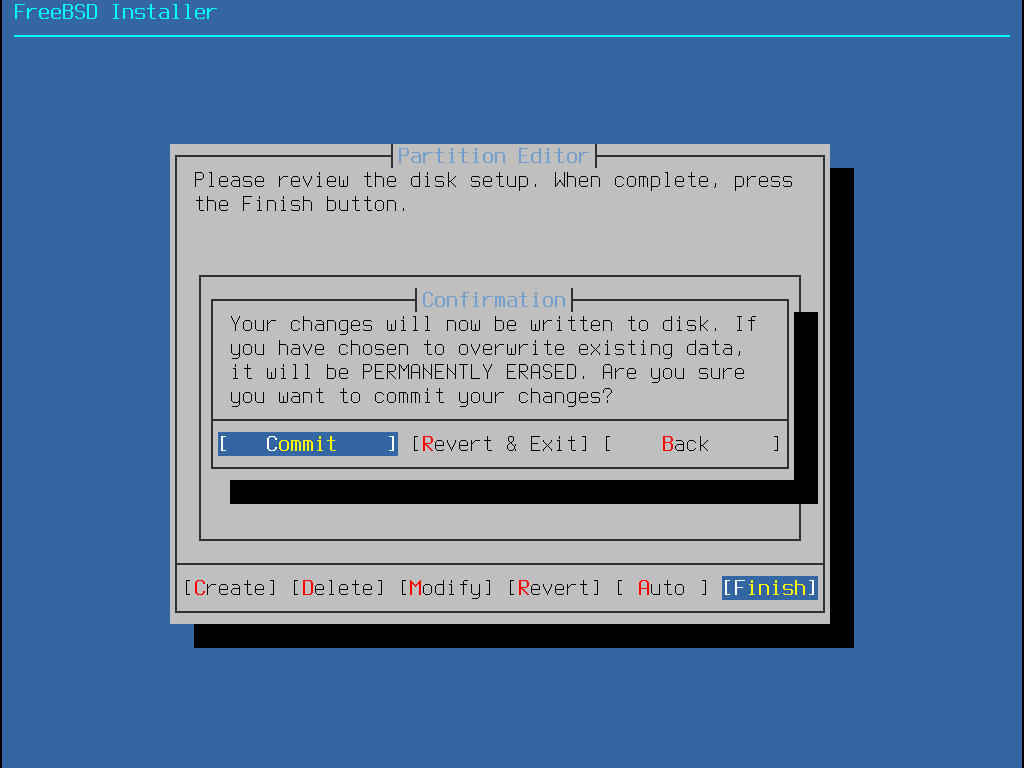 bsdinstall final confirmation