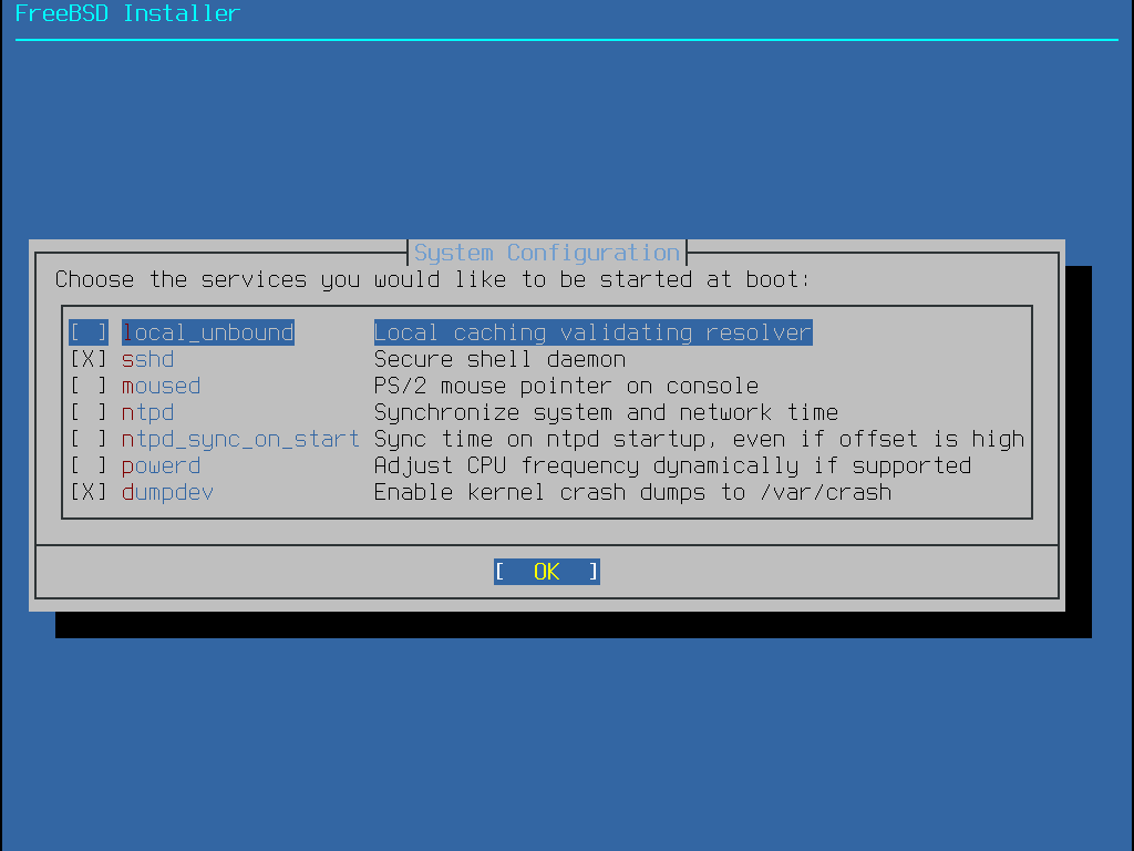 bsdinstall config services