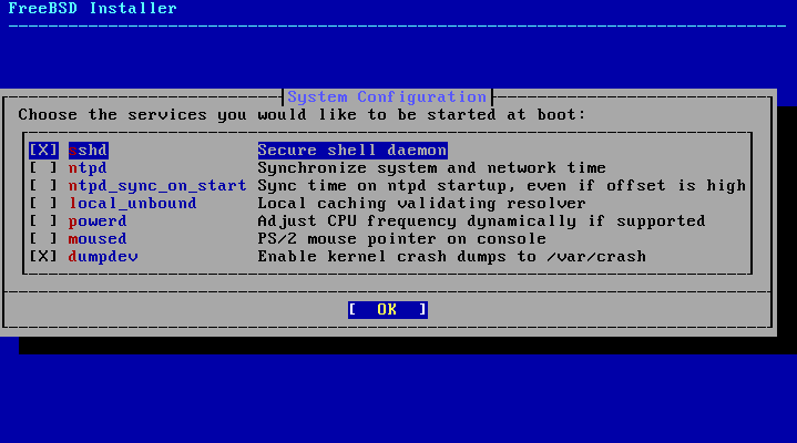 bsdinstall config services