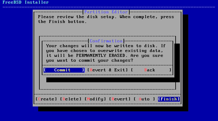 bsdinstall final confirmation