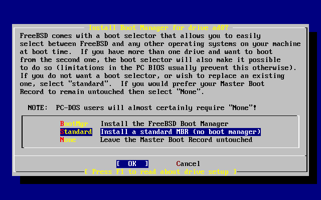 sysinstall ブートマネージャメニュー