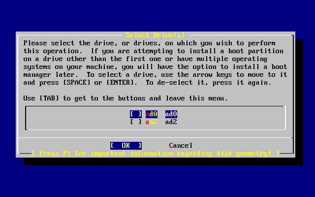 fdisk を実行するディスクの選択