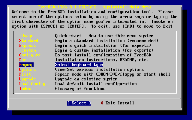 Sysinstall メインメニュー