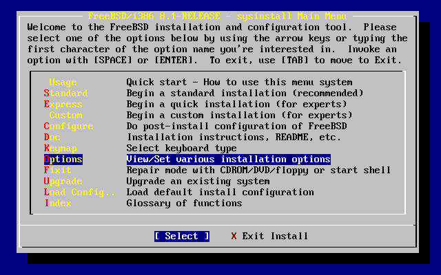 Sysinstall メインメニュー
